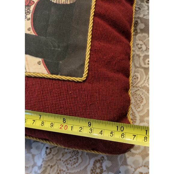 Vintage Exposures Spaniels Wool Decorative Pillows (2), Black & Red w/Gold Trim - Picture 4 of 6